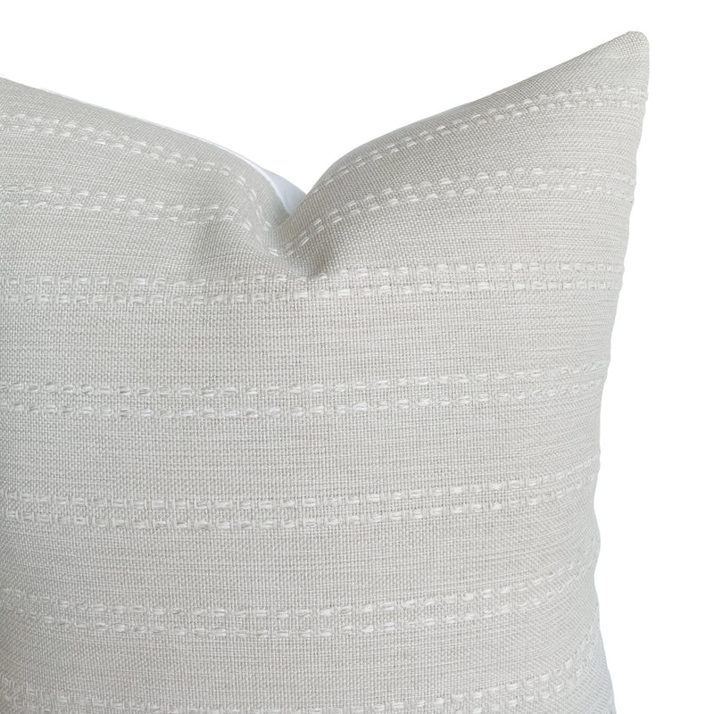 Woven Ivory Stripe Linen Pillow Cover | Basketweave Neutral Ivory | Fall Farmhouse Autumn Home Decor | 18x18 | 20x20 | 22x22 | 12x20