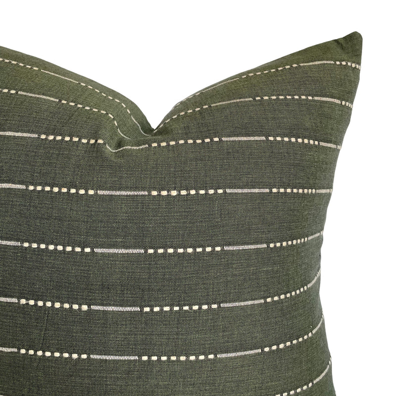 Evergreen Handwoven Stripe Pillow Cover | Handwoven Forrest Moody Green Ivory | Modern Home Decor | 18x18 | 20x20 | 22x22 | 24x24 |12x20