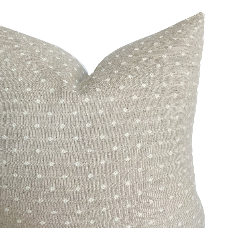 Flax Embroidered Ivory Dot Linen Pillow Cover | Oatmeal Beige Ivory | Modern Farmhouse Nursery Home Decor | 18x18 | 20x20 | 22x22 | 24x24