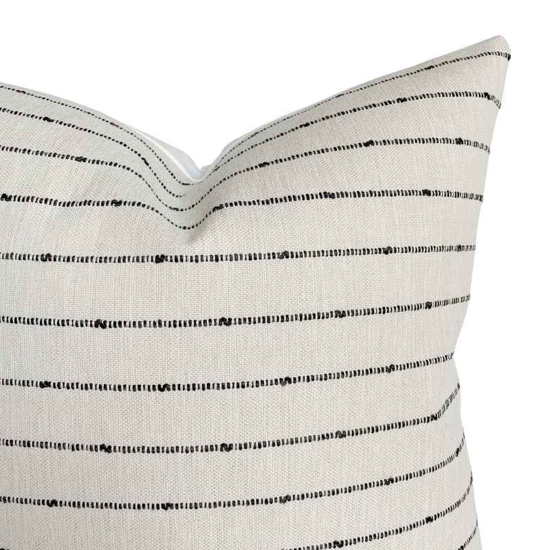 Woven Ivory Black Stripe Pillow Cover | Basketweave | Modern Farmhouse Home Decor | 18x18 | 20x20 | 22x22 | 24x24 | 12x20