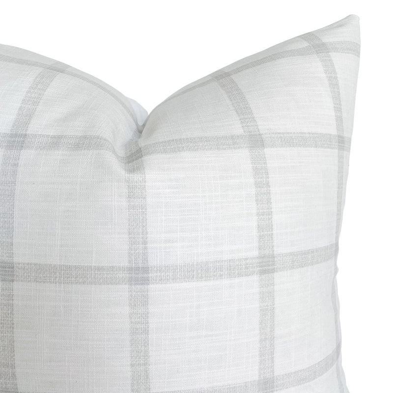 Ivory Gray Windowpane Pillow Cover | White Slub Grey Check Stripe | Modern Farmhouse Home Decor | 18x18 | 20x20 | 22x22 | 24x24 | 12x20
