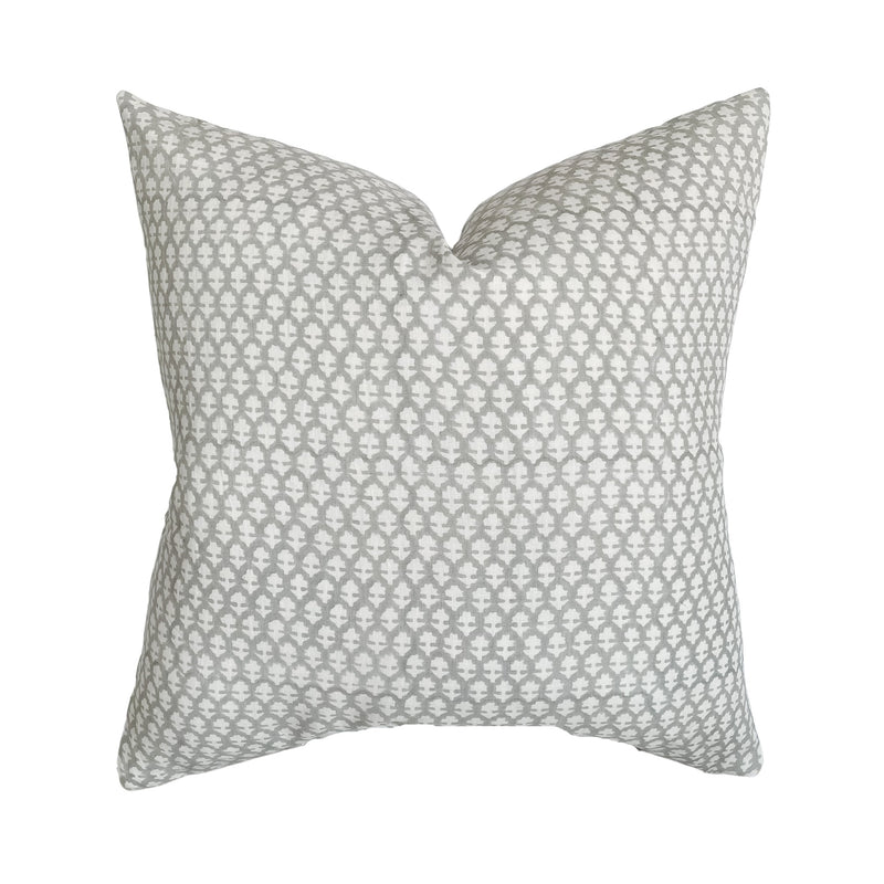 Light Gray Handblock Linen Pillow Cover | White Grey Designer Woodblock Hand Woven | Neutral Home Decor | 18x18 | 20x20 | 22x22 | 12x20