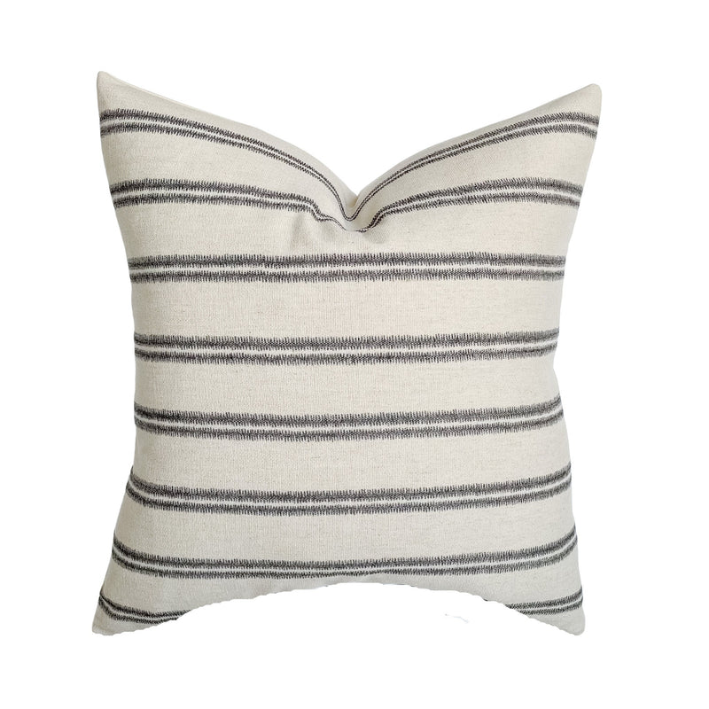 Woven Cream Modern Black Stripe Pillow Cover | Oatmeal Black Charcoal | Modern Farmhouse Home Decor | 18x18 | 20x20 | 22x22 | 24x24 | 12x20