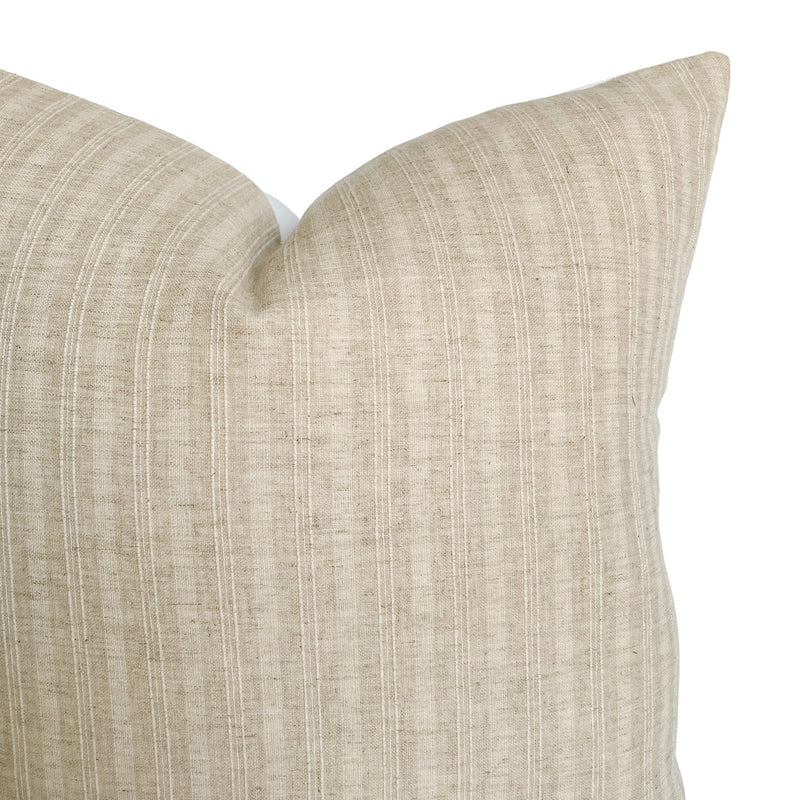Natural Tan Cream Stripe Pillow Cover | Neutral Beige Ivory Linen Handwoven | Modern Home Decor | 18x18 | 20x20 | 22x22 | 24x24 |12x20