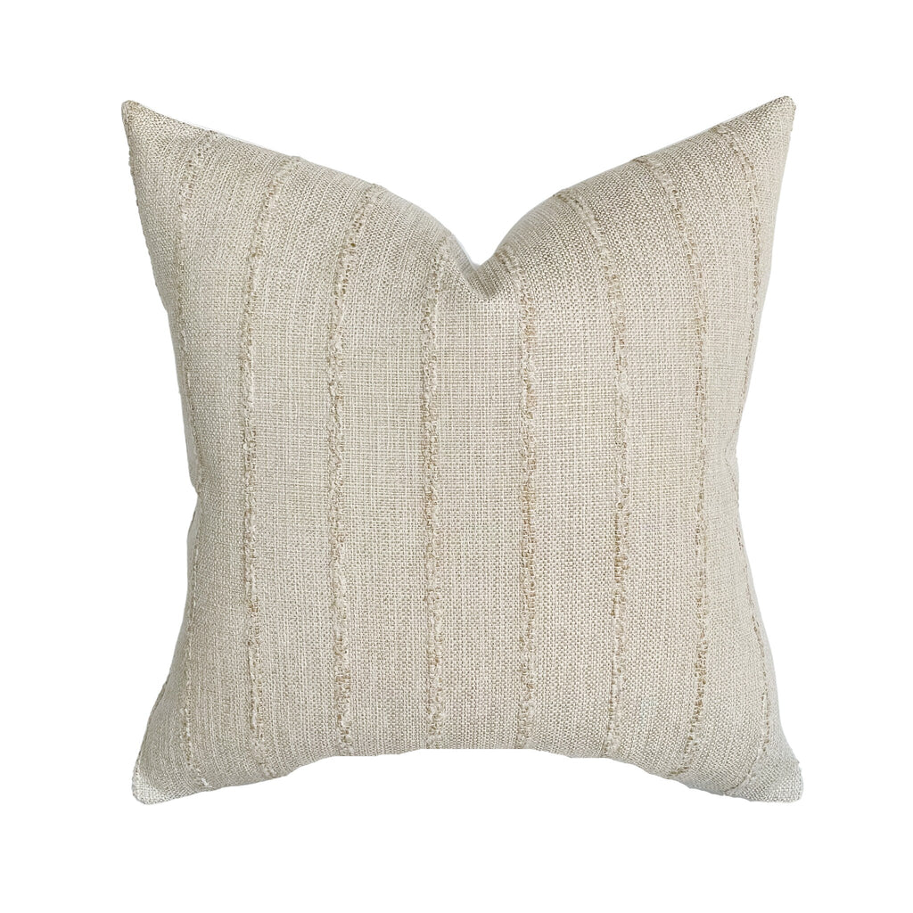 Sandy Beige Woven Stripe Linen Pillow Cover | Basketweave Beige Ivory | Modern Farmhouse Home Decor | 18x18 | 20x20 | 22x22 | 24x24 |12x20