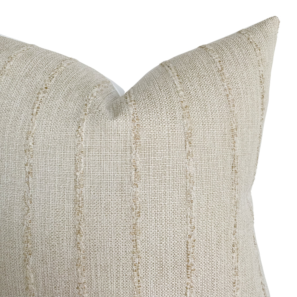 Sandy Beige Woven Stripe Linen Pillow Cover | Basketweave Beige Ivory | Modern Farmhouse Home Decor | 18x18 | 20x20 | 22x22 | 24x24 |12x20
