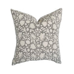 Soft Gray Floral Handblock Linen Pillow Cover | Natural Flax Grey Designer Fabric  | Neutral Home Decor | 18x18 | 20x20 | 22x22 | 24x24