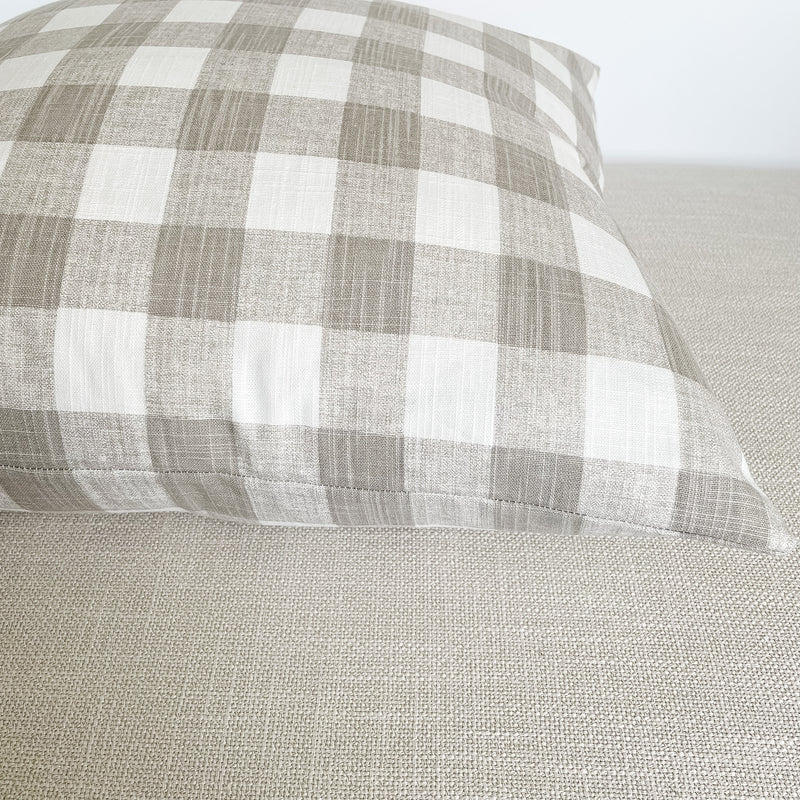 Tan Gingham Woven Pillow Cover | Taupe White Beige Buffalo Plaid Check | Neutral Home Decor | 18x18 | 20x20 | 22x22 | 24x24 | 14x20